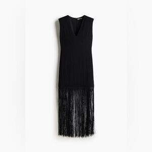 Sleeveless Black Fringe Midi Dress